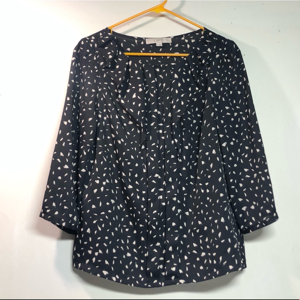 Black Patterned Ruffle Blouse